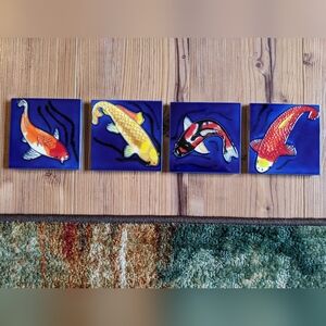 Set of Colorful Koi Fish Ceramic Tiles